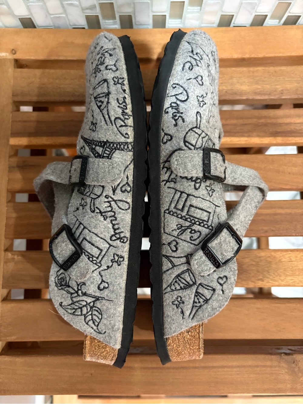 Birkenstock Birki’s 39 US8 Dorian Paris Heart Mary Jane Clogs Grey Birko-Flor - Picture 8 of 9